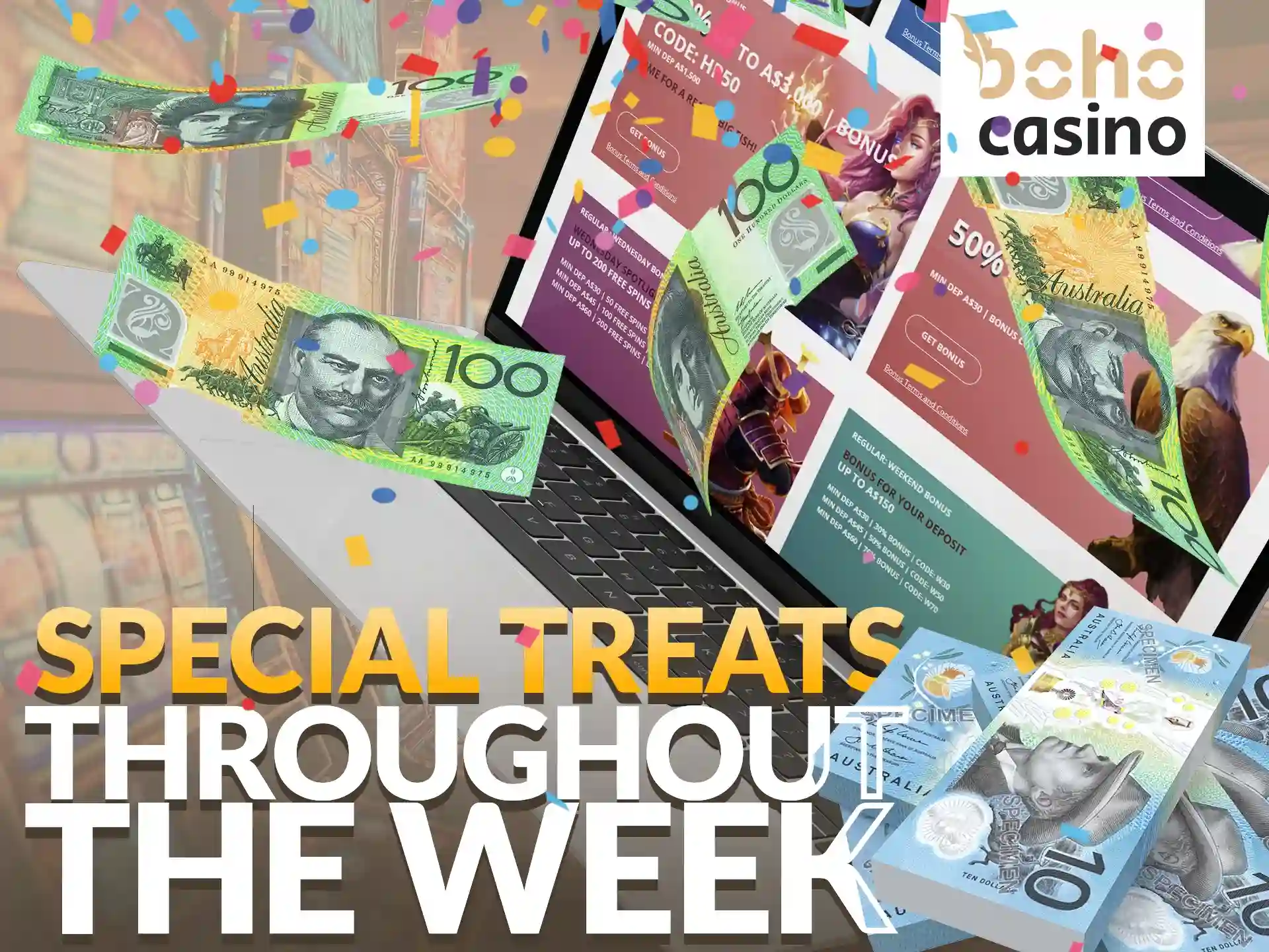 Boho Casino steps up the excitement and gives its players bonuses on Mondays and Wednesdays.