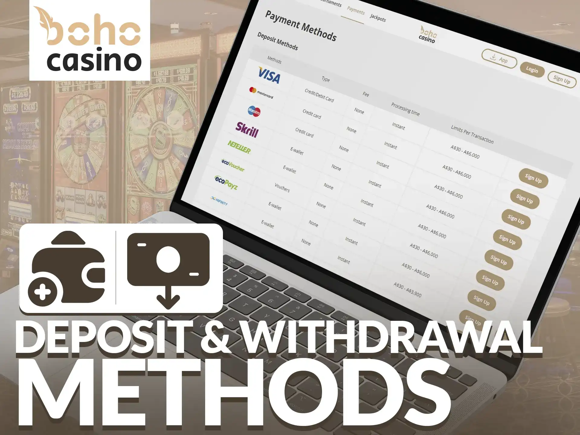 Boho Casino offers a wide range of payment methods for Australian players.