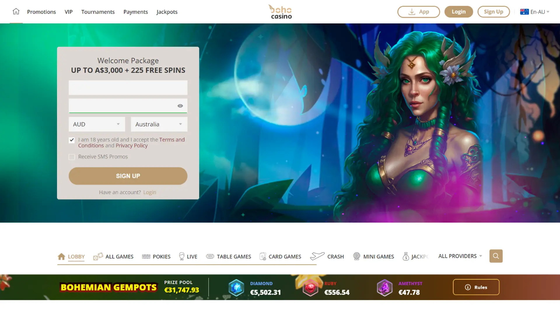 Open the site and visit the official website of Boho Casino.