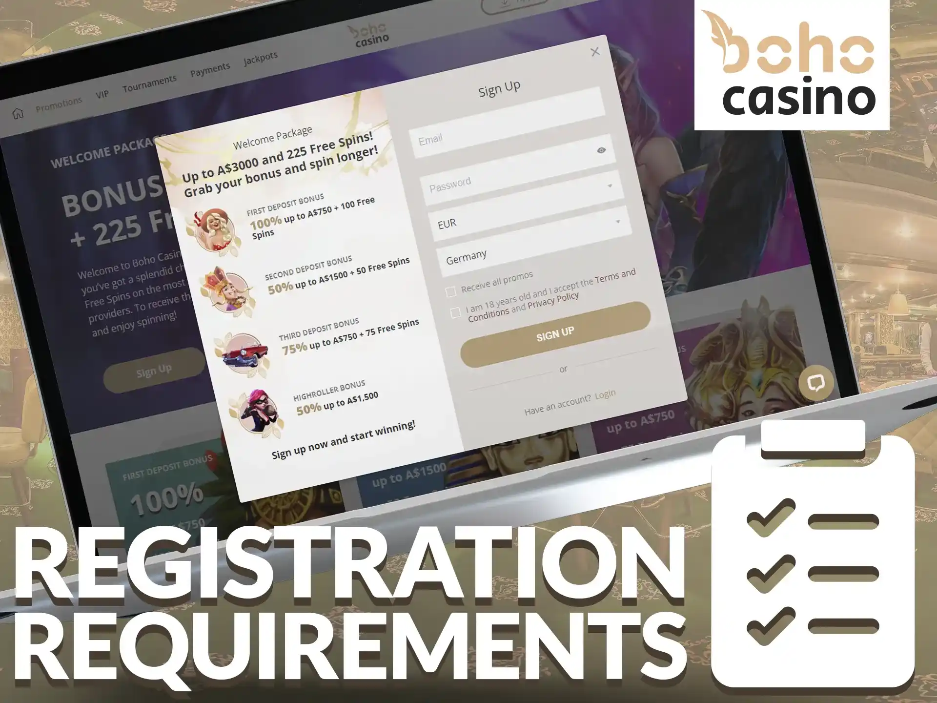 Explore Boho Casino's account registration requirements.